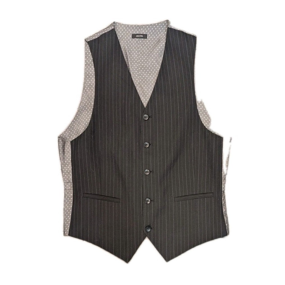 J Ferrar M Tuxedo Vest‎ Striped Watch Pockets Button Up Black Waistcoat Prom